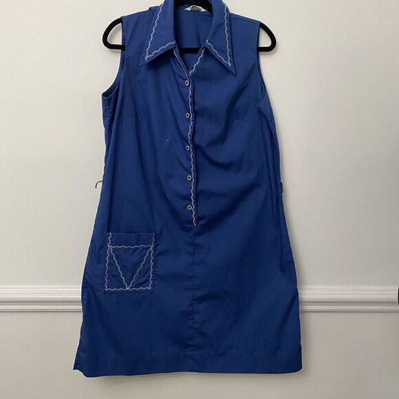 Vintage Ship N Shore Blue Collared Quarter Button Mod Go-Go House  Dress SIze 40 - Picture 1 of 11